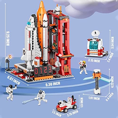 Kit de Construction Navette Spatiale Jouet, 11-en-1 STEM NASA City Space Rocket Shuttle avec Tour de Contrôle, Astronautes, Espace Fusee et 855 PCS pour Enfants Filles et Garçons 6 à 14 Ans