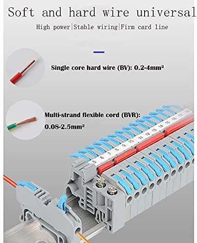 CTRICALVER Kit de Bornier de Rail DIN,10 pcs bleu Bornier Rail DIN, Avec Bande de Repérage Numérique, Bande de Connexion (2P, 3P, 5P)