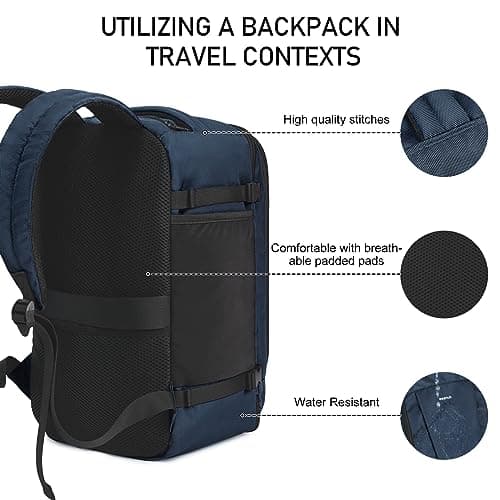 ECOHUB Bagages Cabine 40x20x25 Sac a Dos Voyage Ryanair sous Siège 13 Poches Sac a Dos Cabine Avion Valise Cabine Femme Homme Petite Sac Cabine Recyclable Pet Ecologique 20L Loisir, Brevetée, Bleu