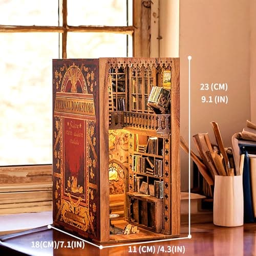 CUTEBEE DIY Book Nook Kit – Kit de Maison de poupées Miniatures avec Meubles et lumière LED, Puzzle 3D en Bois, Serre-Livres d'art, Kits de modèles pour Adultes à Construire, Eternal