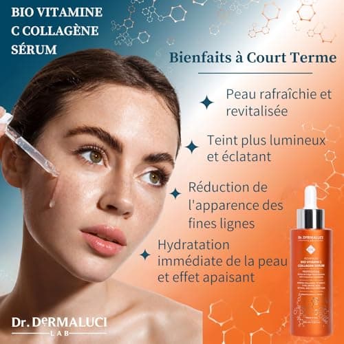 Vitamine C Serum Visage Collagene Acide Hyaluronique Retinol BIO 100ml |Soins de la Peau | Oligopeptides, Aloe Vera |Anti-âge Antioxydants Eclaircissant Sébum Balancer |Cosmétique Naturelle |Italie