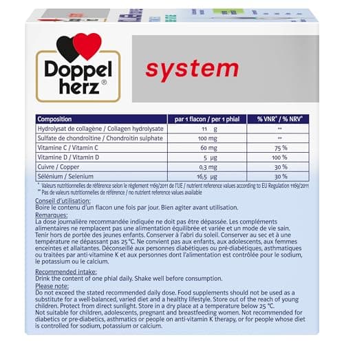 Doppelherz, Kollagen 11000 Plus, Hydrolysat de collagène et Vitamines C, D et minéraux, Pour les os, cartilages et muscles, Goût fruits des bois, 30 flacons de 25ml