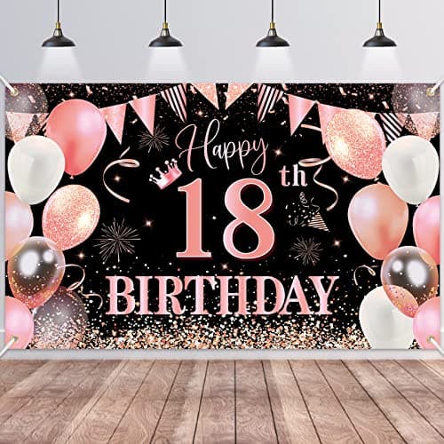 18 Décorations fête en Rose or Noir,Deco Anniversaire 18 ans Bannières de Joyeux Anniversaire Fête Porche Signe Bannière pour 18 ans Décoration Homme Femme