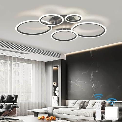 KeLuKes Plafonnier LED Chambre, Lustre LED Salon avec Télécommande, Fonction Mémoire, 3000k-6500k, Minuterie, Plafonnier Anneaux de 100cm, Noir