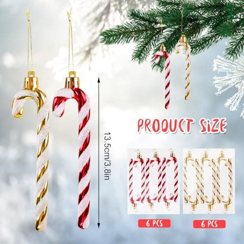 Coicok 12 Pièce Canne de Bonbons de Noël, Canne en Bonbon Glitter Décorations, Plastique de Noël Candy, Canne à Sucre d'arbre de Noël, Canne de Noël Cadeau Noël Arbre de noël Bonbons décoration