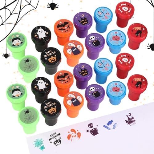 Tampons Trick or Treat, kit de tampons Halloween - Halloween Assortiment de tampons auto-encreurs Ensemble de 24 tampons - Cadeaux de fête effrayants, bonbons ou friandises, prix de jeu mignons de des