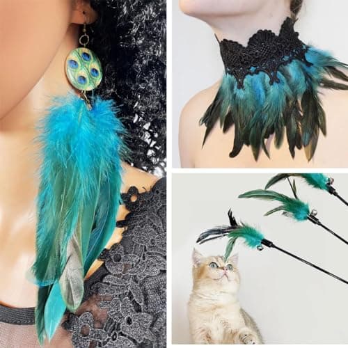 Lot de 100 plumes de coq - Plumes de faisan bleues et vertes - Plumes artificielles - Pour travaux manuels, grandes plumes de masque de fête, attrape-rêves, plumes de coiffe (15-20 cm)
