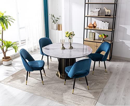Wahson Lot de 2 Chaises de Salle à Manger, Chaise Salle a Manger en Velours Chaise Moderne avec Pieds en Métal, Chaise de Salon Rembourrées pour Cuisine/Restaurant, Bleu
