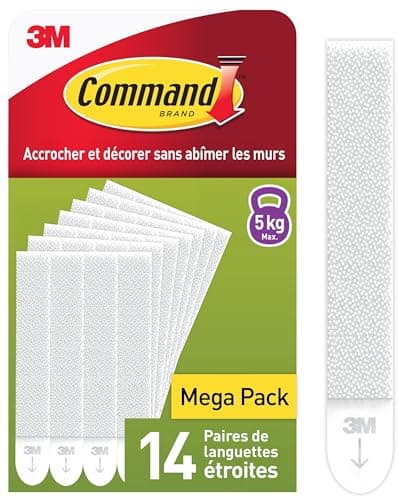 Command Languettes Accroches Tableaux pour Cadres Fins, Blanc, 14 x 2 Languettes - Fixation sans Dommage