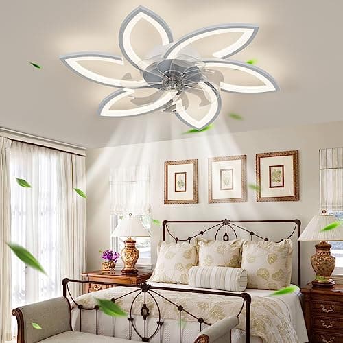 WDENI Ventilateur De Plafond Avec Lampe, Ventilateur De Plafond À Led Flower Shape Bedroom Plafonnier Télécommande Dimming Timing 6 Wind Speed Ventilateur De Salon Plafonnier 66w