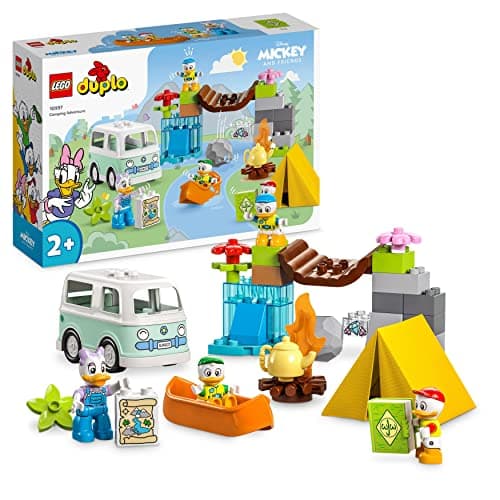 LEGO Duplo Disney Mickey et Ses Amis L'Aventure au Camping, avec Jouet Voiture, Canoë et Figurine Daisy Duck, Jeu de Construction de Caravane pour Enfants Dès 2 Ans, Filles et Garçons 10997