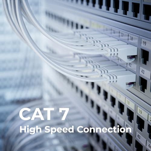 deleyCON 10x 0,5m Plat CAT7 Câble Réseau (CAT 7 avec 10 Gbit/s) Gigabit LAN - RJ45 Ethernet Court Câble de Raccordement Plat - pour Internet Switch Routeur Modem Panneau de Brassage - Blanc