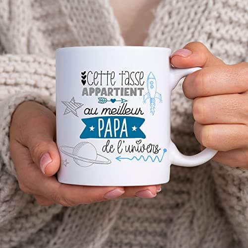 ÉNJA Création. Mug papa. Papa/Tasse – Le meilleure de l'univers - Futur papa - Cadeau anniversaire Cadeau original. Céramique haute qualité 11oz - 320 ML (PAPA)
