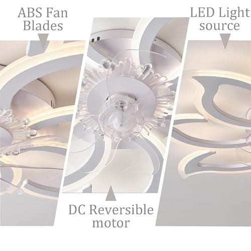 Grande Lustre Ventilateur de Plafond Chambre LED Dimmable Ventilateur Plafond avec Lumiere Réversible Moderne TéléCommande Silencieux Plafonnier avec Ventilateur Fleur Smart 6 Vitesses, Blanc