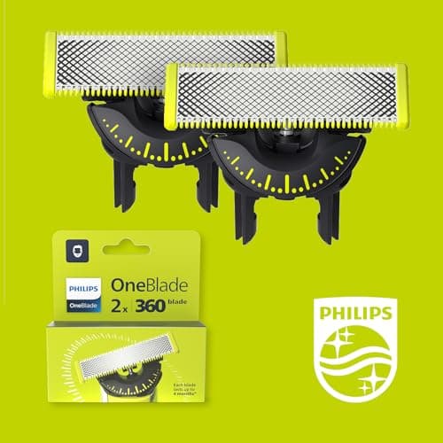 Philips OneBlade 360, Authentiques lames de rechange pour rasoir et tondeuse électriques OneBlade, avec peigne réglable 5en1, en acier inoxydable durable, 2 paquets, (modèle QP420/60)