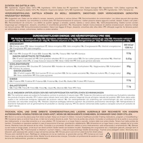 Munchilycious Dattes Dénoyautées BIO 500g, Dattes Bio Séchées Dénoyautées, Collation aux Fruits
