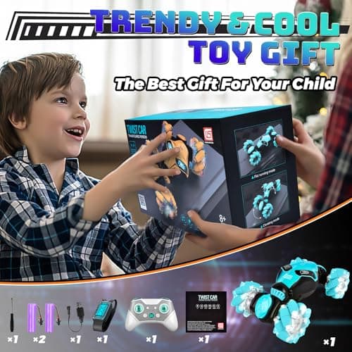 IEEILULU Voiture Télécommandée Enfant, RC Stunt Auto avec Commande Manuelle, Voiture Télécommandée Tout Terrain avec Musique et Lumières, 360° Rotation Drift Car, Cadeau pour Enfants de Plus de 6 an