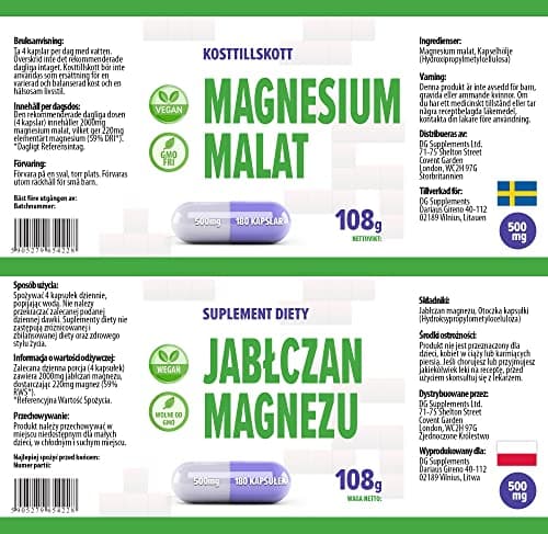 Malate de magnésium 2000mg par portion 180 Gélules Végétales, Testé par un Laboratoire tiers, sans gluten ni OGM