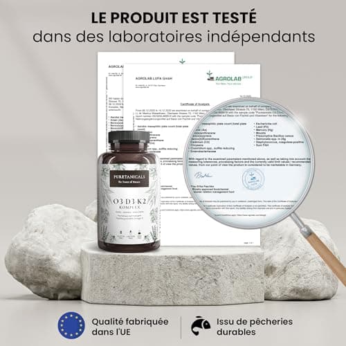 Oméga 3 + Vitamine D3 + K2 MK7 All-Trans - Premium Essentiels O3-D3-K2 Complexe à Haut Dosage - Huile de Poisson aux Acides Gras Essentiels EPA & DHA, Vit D3 K2 | Omega3 Gouttes | 240 Gélules