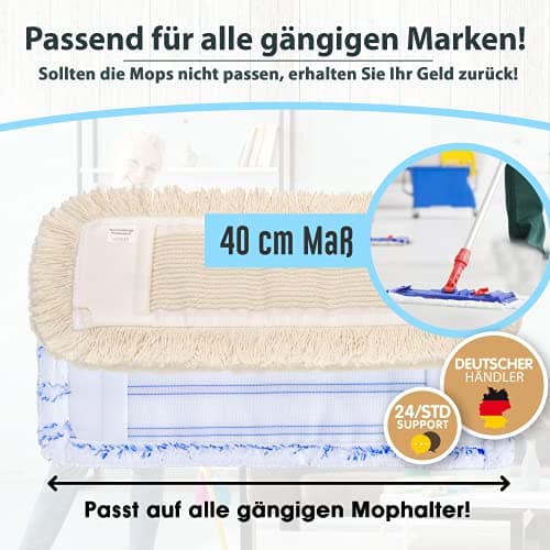 Housse de Remplacement pour Housses de vadrouille Ensemble Double Pack pour Porte-vadrouille Pliable de 40 cm, en Microfibre et Coton tels Que parquet stratifié, parquet, Chiffon à carrelage
