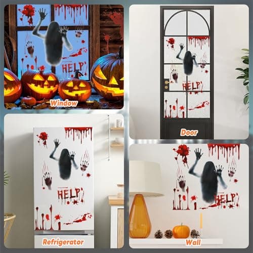 Dwafill Autocollant Halloween Horreur, Décoration Halloween Fenêtre, Autocollant de Fenêtre Halloween, Zombie Decoration Halloween, Affiche Halloween, pour Portes, Maisons Hantées (Rouge)