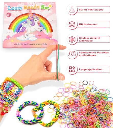 Tomylv 2500+ Elastique Bracelet Kit, Bricolage Élastique Loom Bands Kit avec Pendentifs Clips Perles,Enfant Caoutchouc Bracelet Collier Jouets, Cadeaux Creation Anniversaire pour Fille