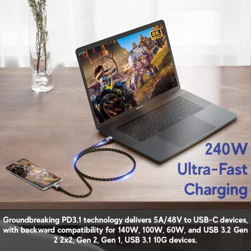 LINKUP - Câble USB 4.0 240W 40Gbps Type-C Thunderbolt 4 [1,2m] 8K@60Hz Transfert de données et Charge Rapide Gainé Durable Compatible avec iPhone 15/16 Pro/Max MacBook Pro/Air iPad Pro Galaxy S23