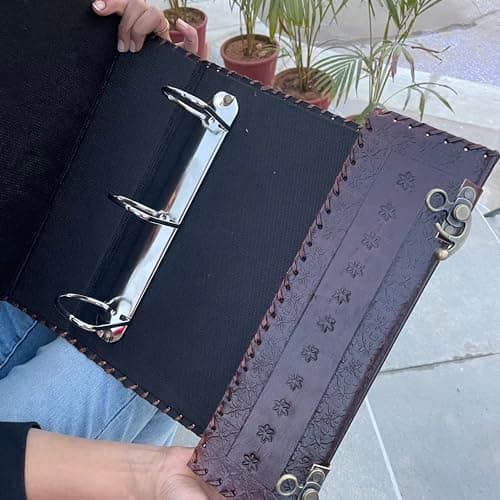 handborncraft Classeur à anneaux en cuir pour homme, grand classeur en cuir à 3 anneaux de 7,6 cm, classeur en cuir motif arbre de vie, organiseur de dossier en cuir