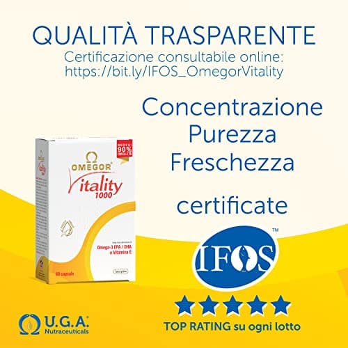 Omegor Vitality 1000 - Supplément alimentaire avec 90% des oméga 3 sous forme de triglycérides - avec de la vitamine E - pour le cœur, la vision et le cerveau en santé - 30 gélules