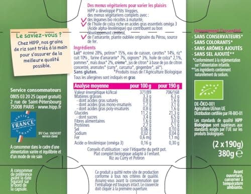 HiPP Biologique P'tits Veggies 2 Variétés dès 6 Mois 6 Paquets de 2 Pots de 190g