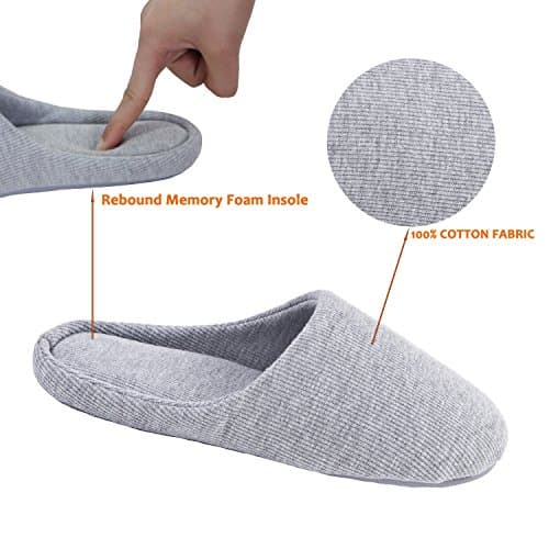 ofoot Pantoufles Intérieur pour Femmes, Chaussures de Ville Antidérapant en Coton Lavable avec Mousse Moire de Forme(Gris,36/37 EU)