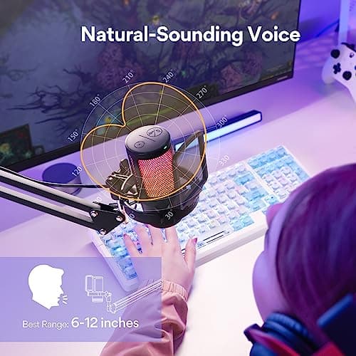 MAONO USB Micro Gaming, RGB Condensateur Microphone avec réduction du Bruit/Muet/Gain/Moniteur/Bras Micro, pour Enregistrement, Streaming, Postcast, Discord, Ordinateur, Compatible avec Mac, PS4&5
