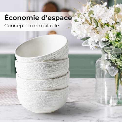 MIAMIO - 750 ml Bols/Saladiers, ensemble de 4 bols, bols à soupe, bols à céréales, bols de service en céramique - adaptés au micro-ondes, au lave-vaisselle et au four - Collection Oasis