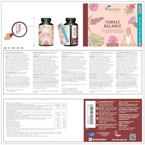 Reequilibrage Hormonal Femme | Avec Gattilier, Maca, Acide Folique | SPM + Dérèglement Hormone œstrogène | 180 Gélules | Vegan & Sans Additifs | Vegavero®