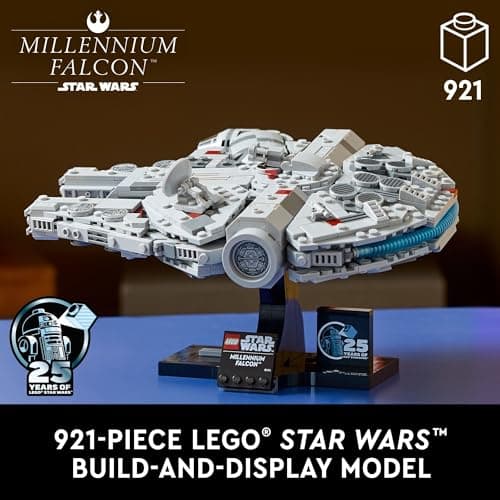 LEGO Star Wars Millennium Falcon A New Hope 25th Anniversary Collectable Model – Kit de construction à faire soi-même pour adultes, hommes et femmes, à partir de 18 ans – avec présentoir – Cadeau Star