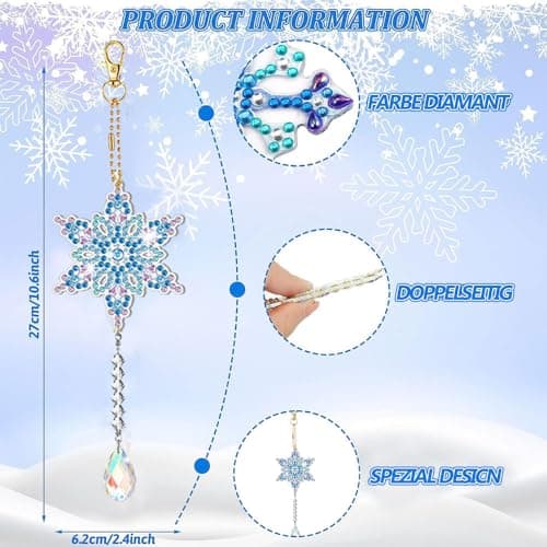 12 Pièces DIY Flocon de Neige Porte-clés de Peinture Diamant,Porte-clés de noël en Forme de Flocon de Neige,Flocon de Neige Diamant Art Peinture Porte-clés,Diamant Painting Porte Clef