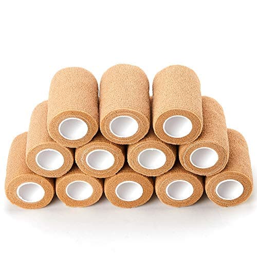 SUPERBE Bande Cohesive Bandage Autoadhésif Elastique 7.5cm x 450cm, Bandage Medical pour Premiers Secours Sports, 12 Rouleaux (Beige)