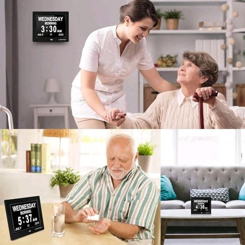 LEMNOI 8" Pouce LCD Horloge Numérique Calendrier N11 avec Date Jour Et Heure Horloge Non-Abrégée Auto Dimming 8 Langues HD Display Rappel pour Alzheimer Les Personnes âgées et Les Enfants