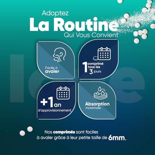 Iode de Potassium Stable Thyroïde 400μg - 365 Micro Comprimés Vegan (5mm) - 1 Tous les 3 Jours - Iodure de Potassium sans éléments radioactifs - Métabolisme, Peau Normale - Forte Dose Iode Potassium