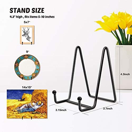 Mocoosy 2pcs Supports de Plaque pour Affichage- 4 Pouces Support de Plaque Noir Le Fer Chevalet Support de Plaque Présentoir d'image Supports de Cadre en métal pour Photo, Vaisselle et Art de Table