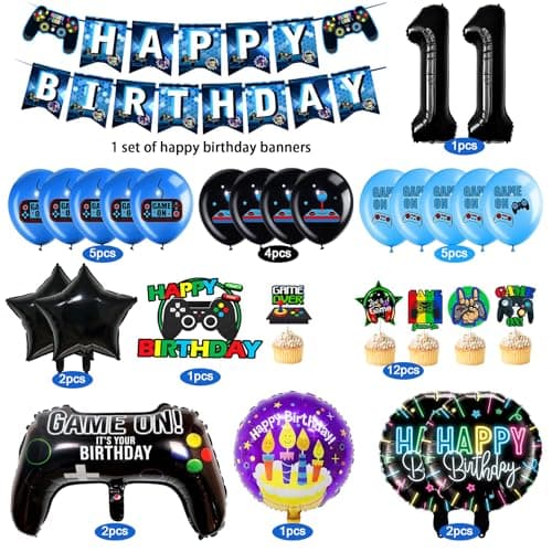 Décoration D'anniversaire Fête de Jeu Vidéo 11 Ans, Ensemble Décoration d'anniversaire Jeu Vidéo Garçon, Ballon de Manette de Jeu, Kit Decoration Gateau Gamer mit Banderole Joyeux Anniversaire