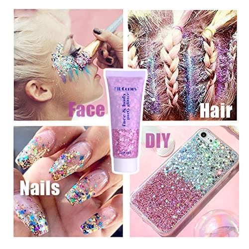 Gel Paillettes Corps, MKNZOME 6 pièces Paillette Visage Festival Maquillage Paillette Visage Gel Paillette Cheveux Glitter Makeup Colle gel Scintillant à Paillettes Longue Durée pour Fête Noël Pâques