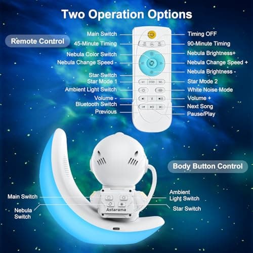 Astronaute Projecteur Galaxie,Projecteur ciel etoile avec Nébuleuse et Étoile,Minuterie,Bruit blanc,Enceinte Bluetooth. Lampe de projection ciel etoilé Plafond Veilleuse Enfant pour Decoration Chambre