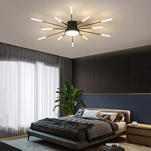 minifair Plafonnier LED moderne 12 + 1 têtes lustres noirs semi-affleurants éclairage de plafond pour chambre salon cuisine salle à manger restaurant