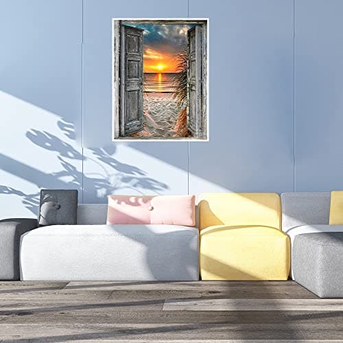 DCIDBEI fenetre Bord de Mer Diamond Painting 40x50 cm Peinture Diamant Paysage Bord de Mer Diamond Painting Paysage Bord de Mer Puzzle Diamant Adulte Plage Peinture au Diamant Coucher de Soleil