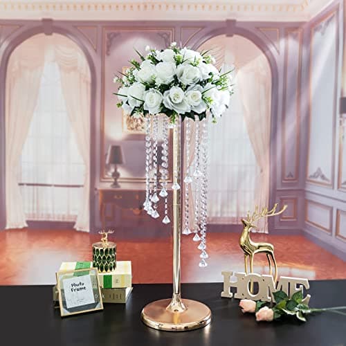 Nuptio Centres Table Mariage Vases Or - 2 Pièces 70cm Haut Vase À Fleurs Cristal Support Fleurs Métal pour Les Décorations Tables Fête