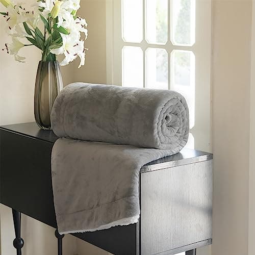Good Nite Couverture Polaire Grise - Couverture en Sherpa - pour canapé - Chaude - pour l'hiver (Gris, 130x150cm)