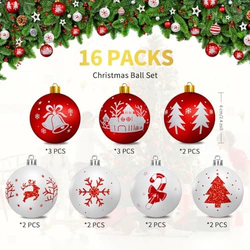 Arbolisse Boule de Noel Decoration Sapin Noel, 16PCS Decoration Noel Sapin, Boule de Noel Blanche et Rouge, Boules de Noël Decoration Noel Interieur