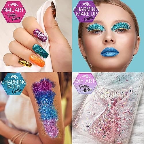 Sugeru®Maquillage Paillettes Visage Festival-12 Couleurs set,Fluorescent Paillette pour Visage,Corps,Cheveux,Ongles,Halloween,Fête,Noël,Fluorescent Paillette,Paillettes de Corps,Gel (12-2.5g/pcs)