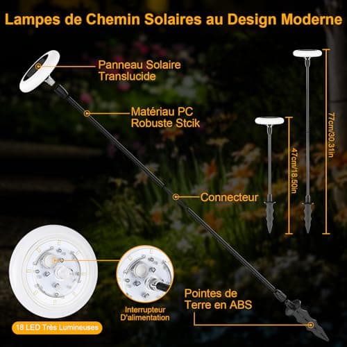 Carastek Lampe Solaire Exterieur 4 Pièces Blanc Chaud Lampe Solaire LED Extérieur Jardin IP65 Étanche Lampes de Jardin avec Extra brillantes 34 lumens pour Passerelle,Balcon, Decoration de Fête